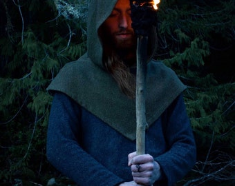 Viking Skjoldehamn Wool Hood, Medieval Garb • Fern Green