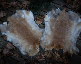Real Rabbit Fur Pelt, Natural Brown Gray White, Ritual Divination