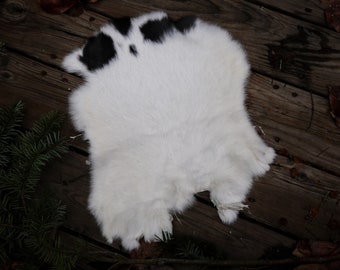 Spotted Rabbit Pelt, White and Black Fur Hide, Cruelty-Free