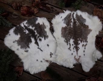 Spotted Rabbit Pelt, White and Brown, Natural Hide, Ritual Supply
