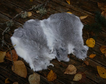Real Fur Rabbit Pelt, Gray and White, Cruelty Free, Ritual Divination Altar