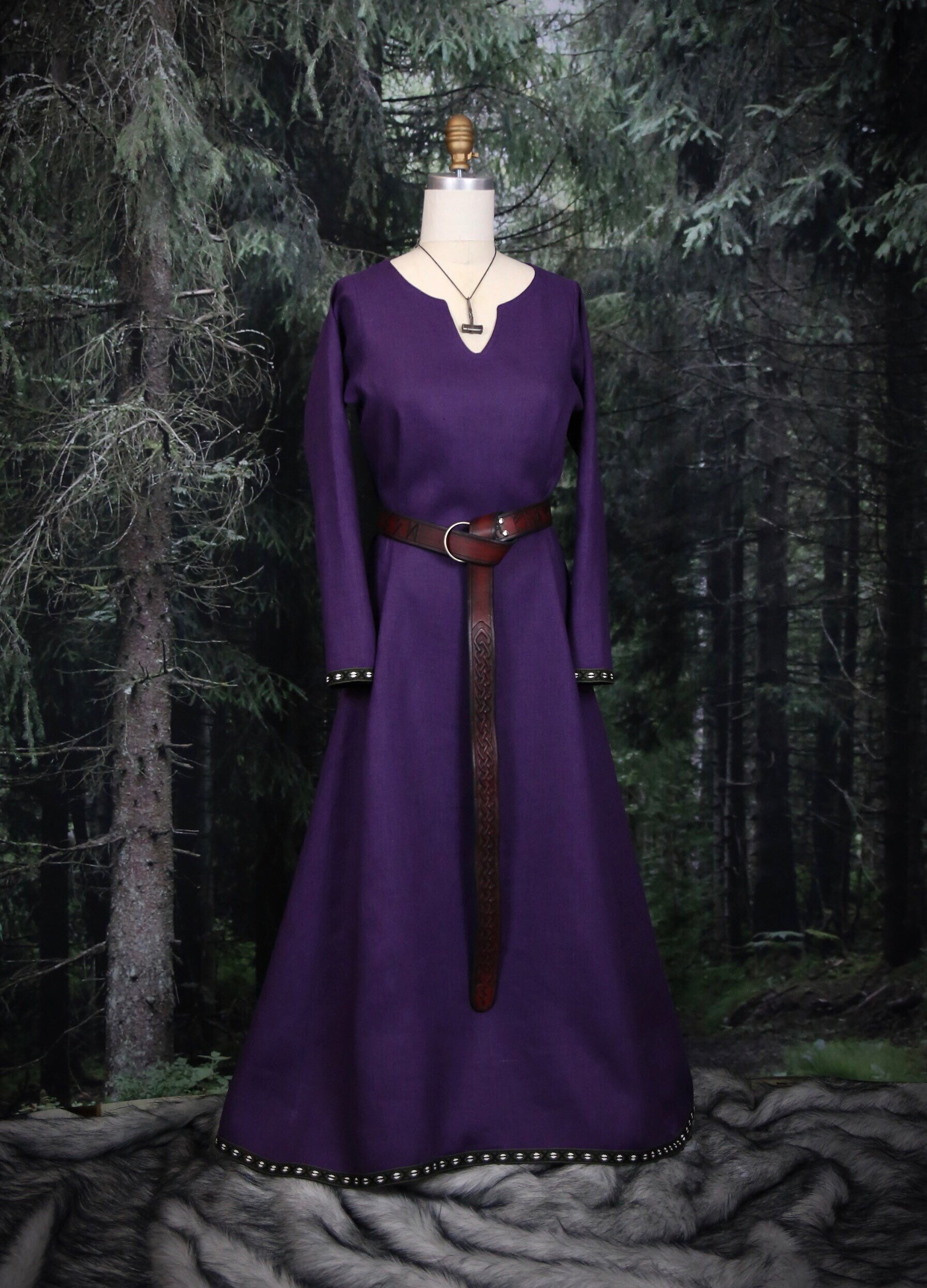 Linen or wool Viking Dress with trim on sleeves and hem. Also Etsy