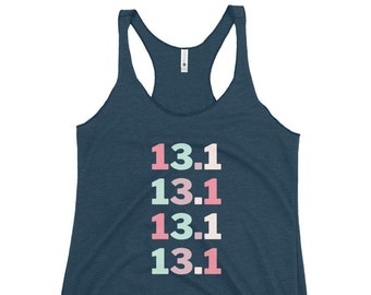 13.1 Camiseta sin mangas con espalda cruzada para mujer / Corredora / Running para mujer / Entrenamiento 13.1 / Media maratonista / media maratón