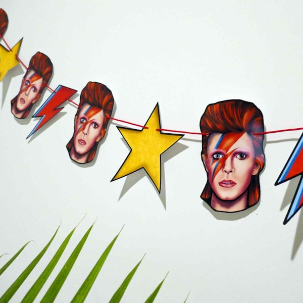 David Bowie garland, Ziggy bunting, David Bowie gift, Bowie decoration, Ziggy Stardust ornament, 70s party decor, david bowie party, craft