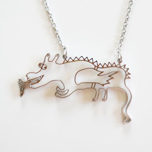 Happy Dragon Stainless Steel Pendant, Hypo Allergenic Jewelry, dragon fire Jewelry, funny necklace, fantasy Necklace Jewelry, kids Necklace.