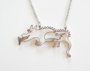 Happy Dragon Stainless Steel Pendant: Hypoallergenic Fantasy Necklace.