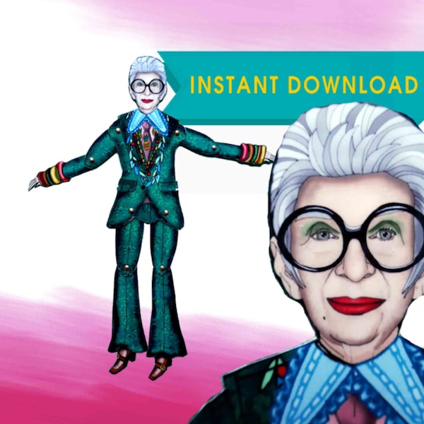 DIY Printable Articulated doll Iris Apfel File | Iris Apfel Paper Doll | Fashion Icon Movable doll | Instant Download