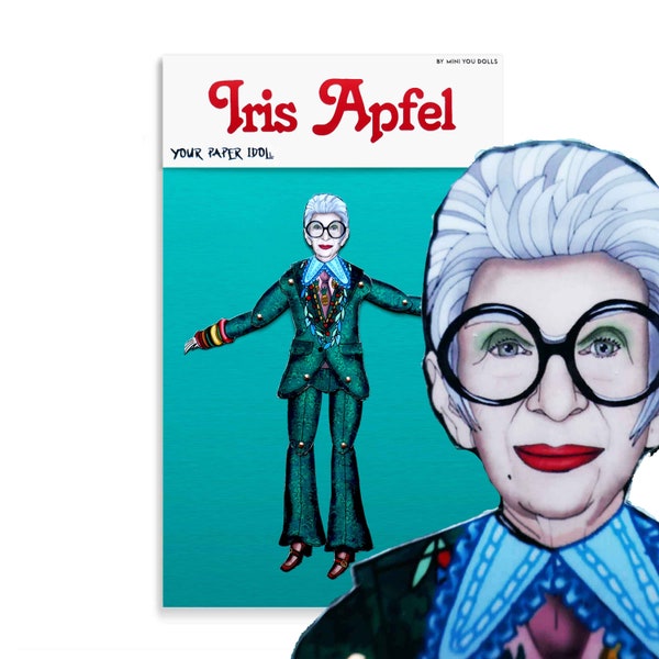 Articulated Fridge Magnet Iris Apfel | Celebrity magnetized doll | Movable, posable Fashion Icon