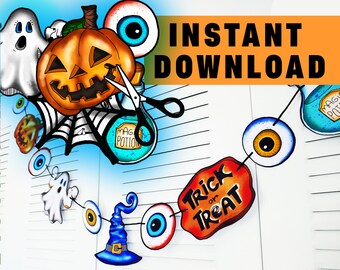 Afdrukbare Halloween-slinger: spookachtige DIY-feestbanner (pdf-bestand)