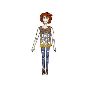 JENNY punk | DIY printable movable paper doll, digital download paper puppet.