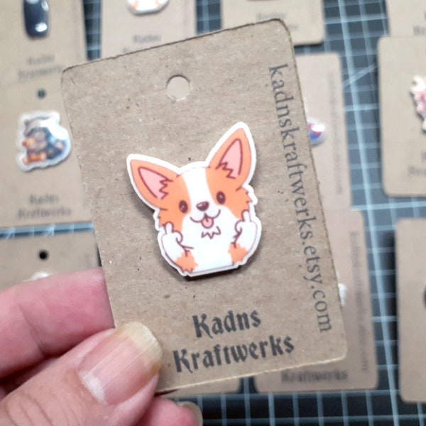 Shrink Plastic Pin | Flipping Corgi | Funny Badge | Handmade | Dog Pin