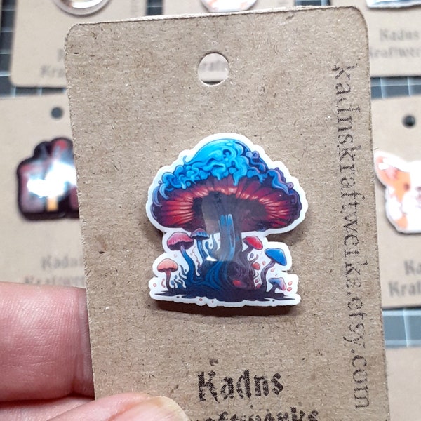 Shrink Plastic Pin | Dark Mushroom | Colorful Badge | Handmade |