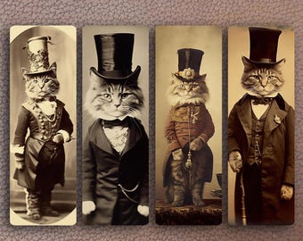 Steampunk Cat Bookmarks – Vintage Victorian Cat Art Bookmarks, Quirky Gifts for Readers, Retro Cat Lover Gift