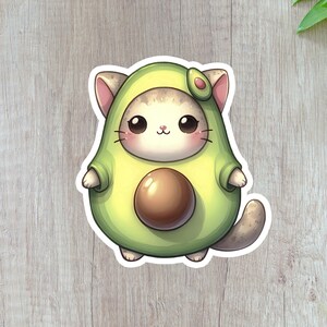 Chibi Cat Avocado Sticker, Cute Kawaii Animal Sticker, Laptop Sticker, Tumbler Sticker, Water Bottle Decal