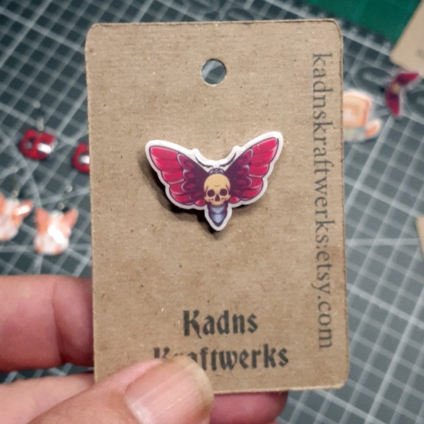Death Head Moth | Shrink Plastic Pin | Wearable Art | Handmade