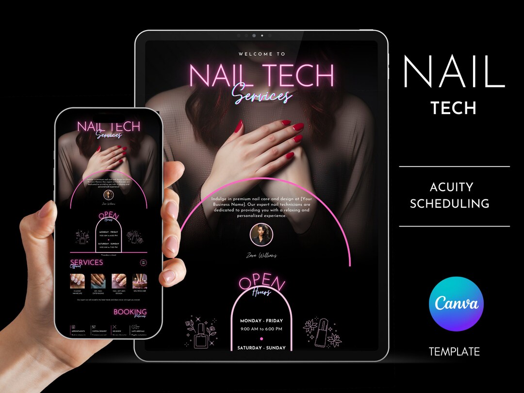 Acuity Scheduling Template Nail Tech, Canva Editable, Nail Booking Site