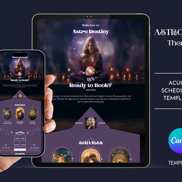 Acuity Scheduling Template for Astrology, Canva editable template, DIY Booking site, Horoscope acuity site