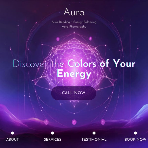 Aura reading Website Template, Canva editable, One-Page Design, Animated banner, Landing page site