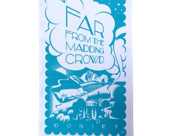 Far from the Madding Crowd tea towel inspired by Thomas Hardy's novel, teal