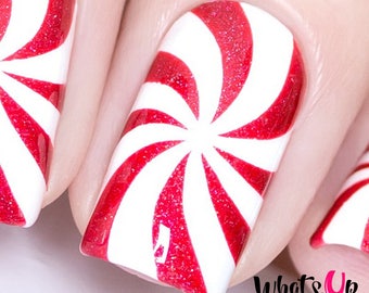 Whats Up Nails - Peppermint Candy Stencils for Nails, Christmas Nail Stickers, Nail Art, Nail Vinyls