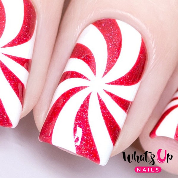 Peppermint Candy pochoirs pour ongles, Noël autocollants à ongles, Nail Art, Nail vinyles