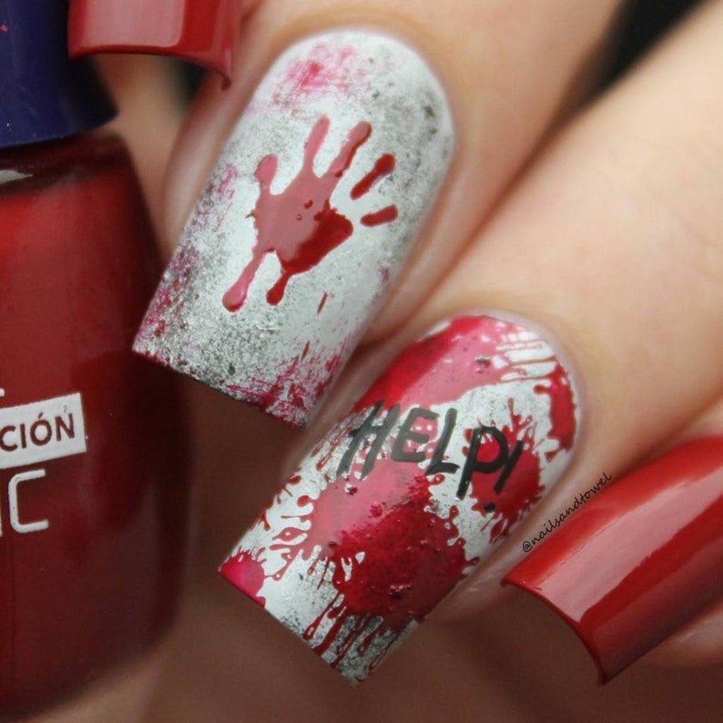 bloody hands stencils for nails halloween nail stickers