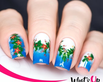 P047 Poinsettia Garland Water Decals Sliders for Nail Art Design