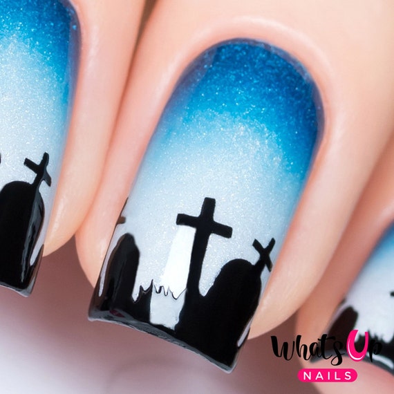 Graveyard Stencils For Nails Halloween Nail Stickers Nail Etsy