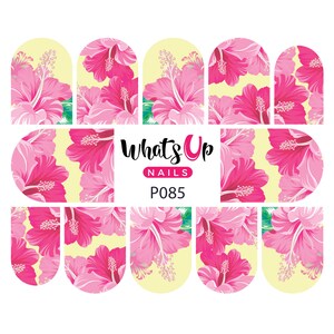 Puede incluir: Pegatinas para u&ntilde;as florales de color rosa y amarillo con el texto "What's Up Nails P085".