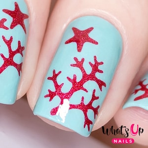 Whats Up Nails - Sea Star en Coral stencils voor nagels, nagelstickers, nautische nagels, nail art, nagelvinyls