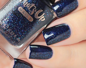 Whats Up Nails - Squid Escape Regular Polish (Dark Blue Crelly with Multicolored Iridescent Flakies), Nail Polish for Nail Art
