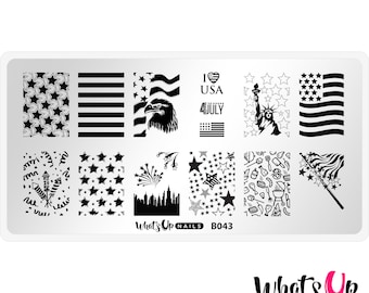 Whats Up Nails - B043 Plaque d'estampage étoiles et rayures pour créations d'ongles estampés