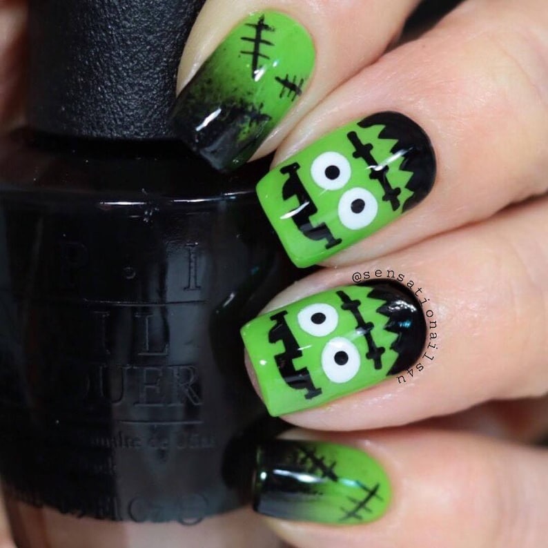 Frankenstein S Monster Stencils For Nails Halloween Nail Etsy