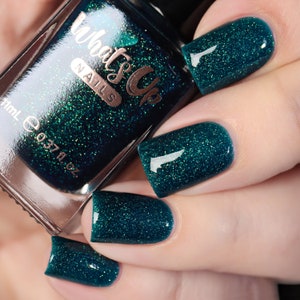 Whats Up Nails - Teal Good Moment Regular Polish (Dark Teal with Gold/Green Iridescent Glitter), Nail Polish for Nail Art