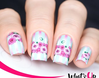 Whats Up Nails - P027 Pink Roses in Bloom Water Decals Sliders for Nail Art Design