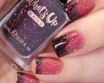 Whats Up Nails - Pump the Rakes Regular Polish (Thermal Orangie Pink/Dark Brown with Pink/Gold Iridescent Flakies), Nail Polish for Nail Art