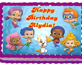 Bubble Guppies 1/4 Sheet Edible Photo Birthday Cake Topper. ~ Personalized!