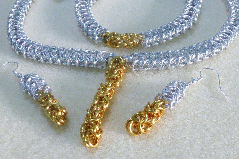 bracelet and earring set Silver box gold byzantine necklace