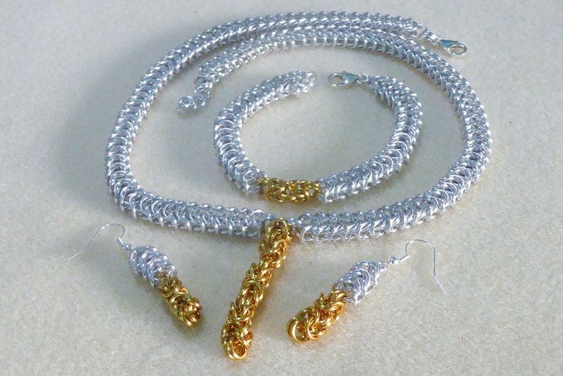 bracelet and earring set Silver box gold byzantine necklace