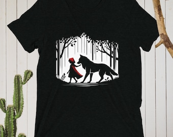 ヴィンテージ赤ずきんTシャツ ソフトスタイル 赤ずきんギフト 彼女へのダークギフト 文学ギフトアイデア 動物好きギフトアイデア ウルフTシャツ