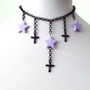 STAR NECKLACE with Black Cross, Pastel Goth Kawaii Choker/Necklace, Handmade