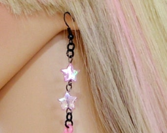 MOON & STAR Earrings, Fairy Kei Pastel Goth Jewellery, Moon Gift, Handmade Pink or Blue