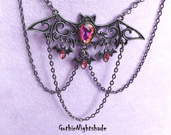 VAMPIRE BAT CHOKER/Necklace, Gothic Gunmetal Bat Necklace, Handmade, Halloween