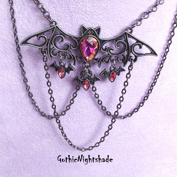 RAS de cou/collier chauve-souris VAMPIRE, collier chauve-souris gothique en bronze à canon, fait main, Halloween