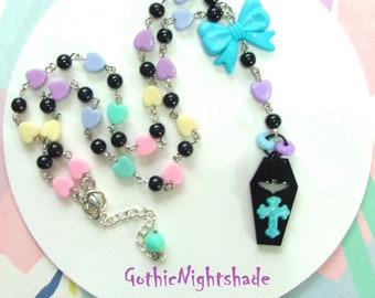 COFFIN NECKLACE, Fairy Kei Pastel Goth Necklace, Handmade