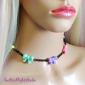 RAINBOW BOW CHOKER, Pastel Bow Necklace | Pastel Goth Jewellery, Kawaii Accessories, Handmade