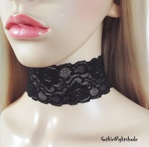 BLACK WIDE LACE Gothic Choker Black Stretch Lace Necklace Halloween Handmade Etsy UK