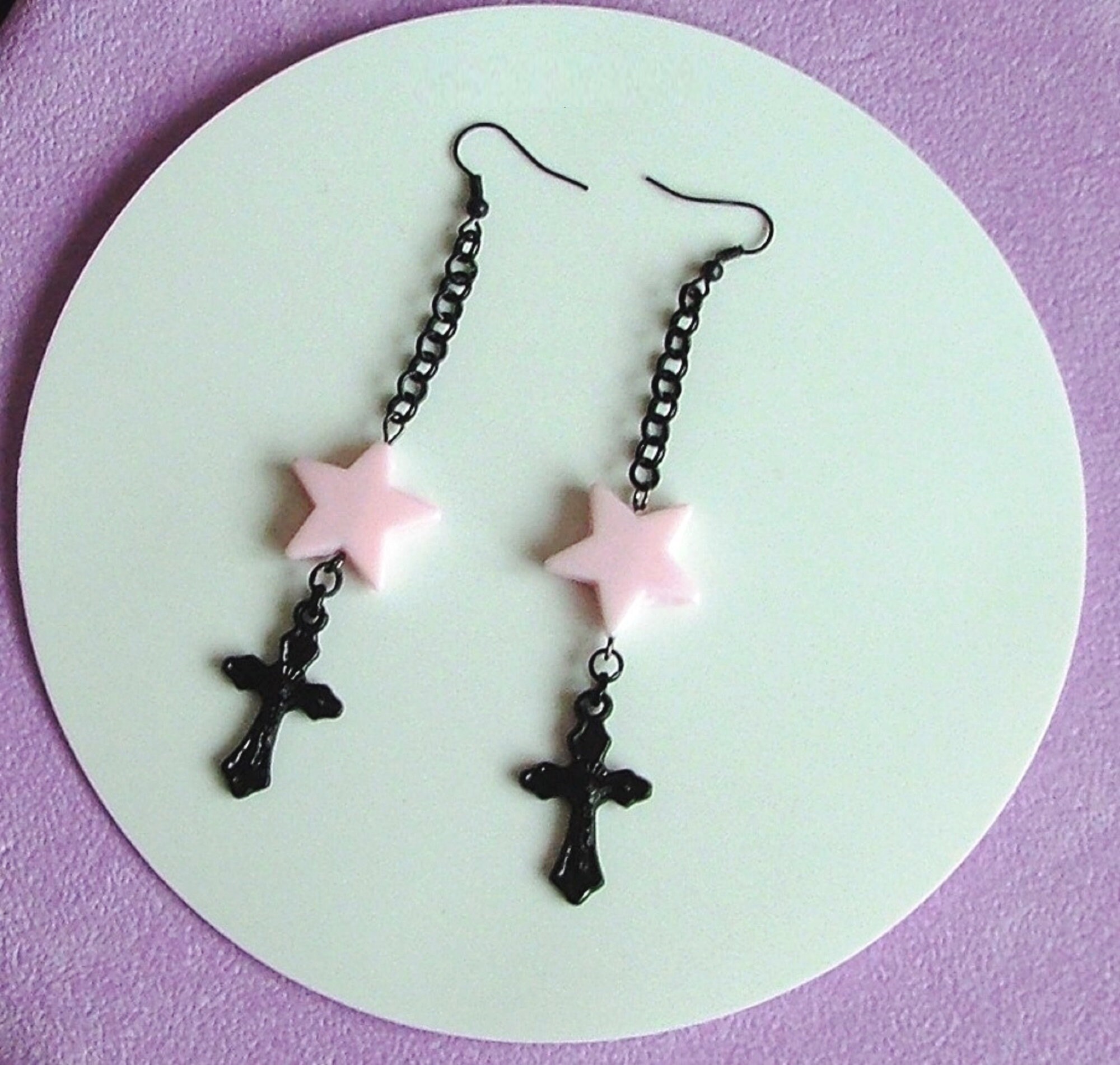 Star and Cross Earrings Pastel Goth Earrings Kawaii Etsy