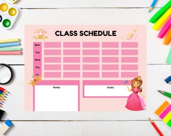 Druckbarer Stundenplan, Princess Design Stundenplan, Kinder Stundenplan, Stundenplan für Kinder, Stundenplan für kleine Mädchen