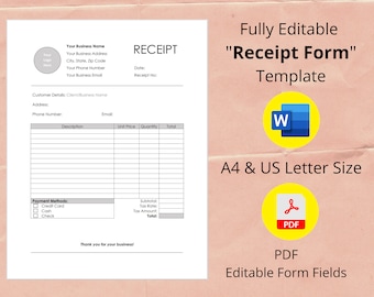 Modèle de reçu imprimable, modèle de reçu modifiable, modèle de reçu de document WORD, modèle de reçu d'entreprise, formulaire de reçu modifiable